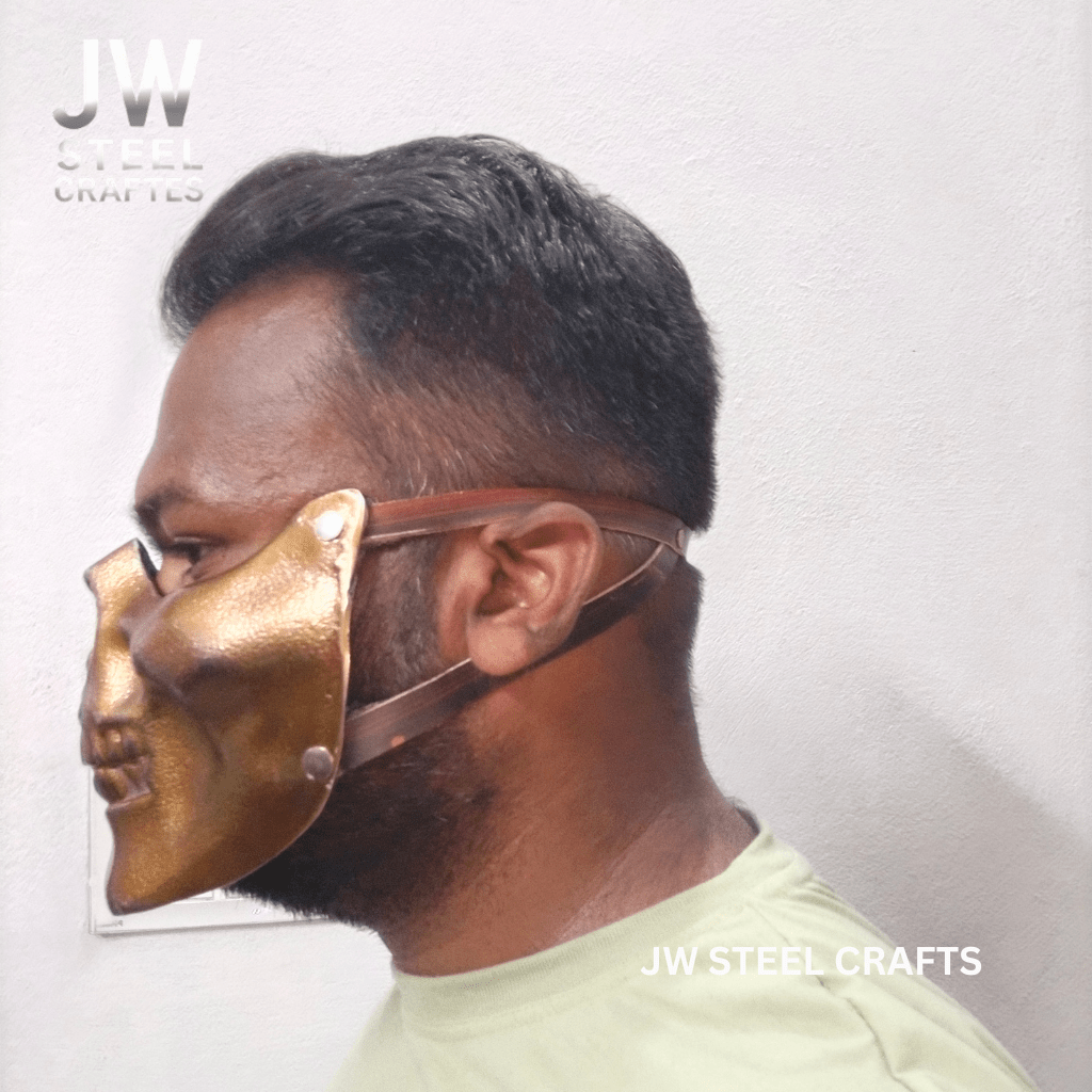 Handcrafted Metal Skull Mask: Choose Copper, Chrome or Antique Finish by JW SteelCrafts, original artwork detail photo 9