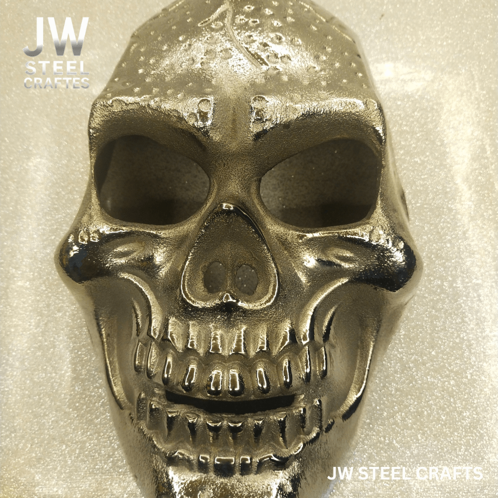 Handcrafted Metal Skull Mask: Choose Copper, Chrome or Antique Finish by JW SteelCrafts, original artwork detail photo 18
