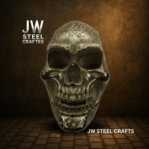 Handcrafted Metal Skull Mask: Choose Copper, Chrome or Antique Finish by JW SteelCrafts, original artwork detail photo 3