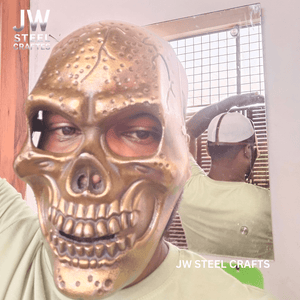 Handcrafted Metal Skull Mask: Choose Copper, Chrome or Antique Finish by JW SteelCrafts, original artwork detail photo 12