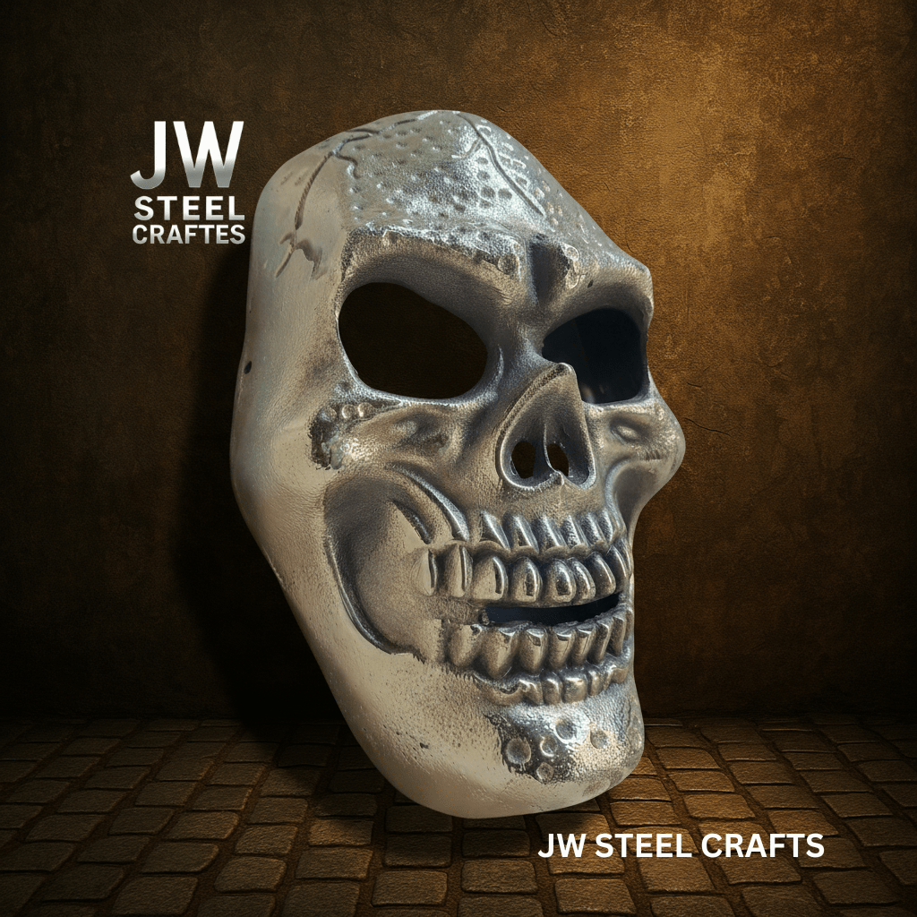 Handcrafted Metal Skull Mask: Choose Copper, Chrome or Antique Finish by JW SteelCrafts, original artwork detail photo 4