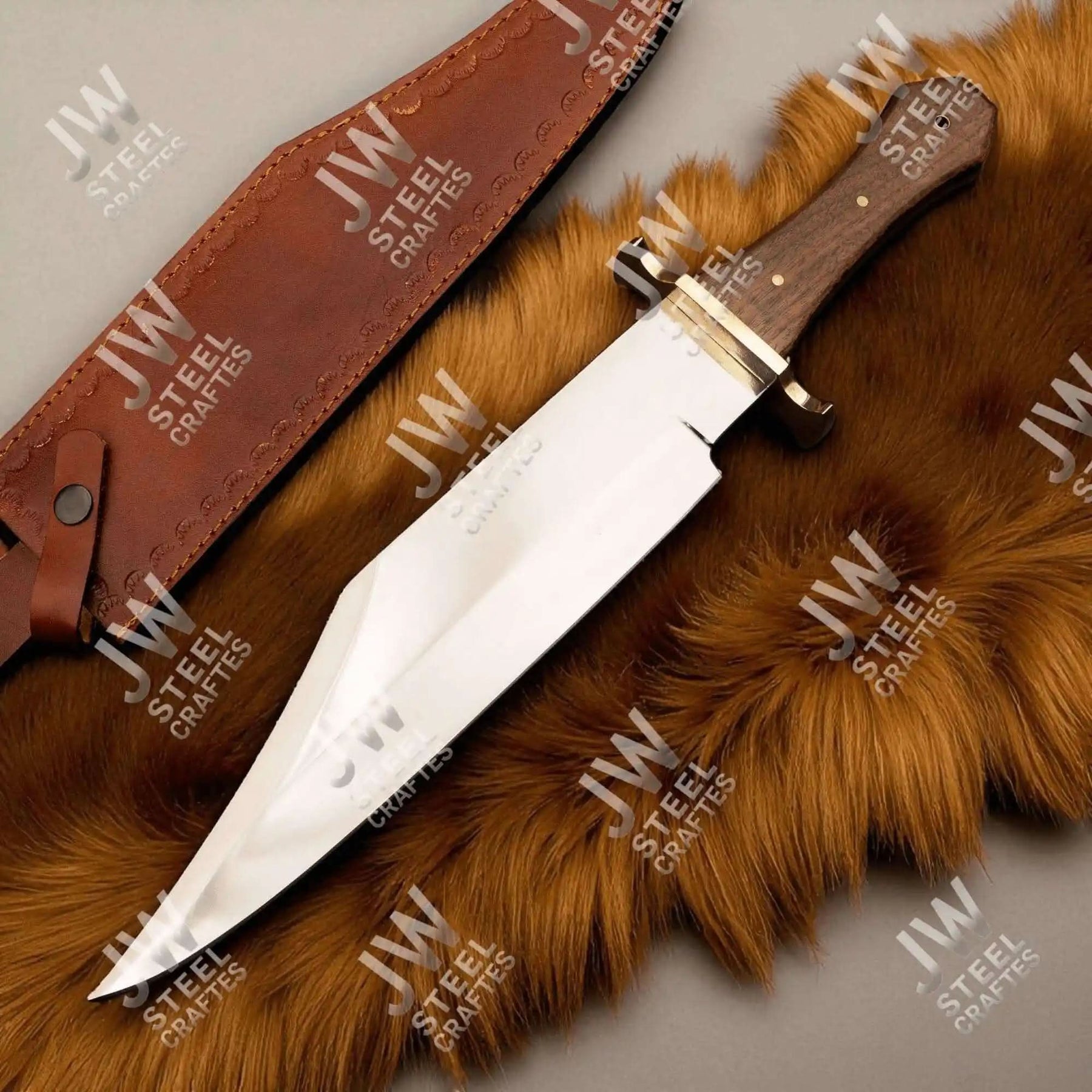 Handmade Carbon Steel Frontier Bowie Knife with Rosewood Handle | JW SteelCrafts by JW SteelCrafts, Damascus knife main product photo