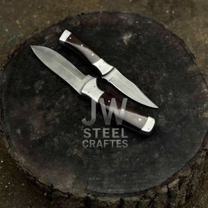 3-Piece High Carbon Steel Kitchen Knife Set — Cleaver, Chef & Paring Knife with Dark Rosewood Handles & Leather Sheaths by JW SteelCrafts, leather knife sheath detail photo 7