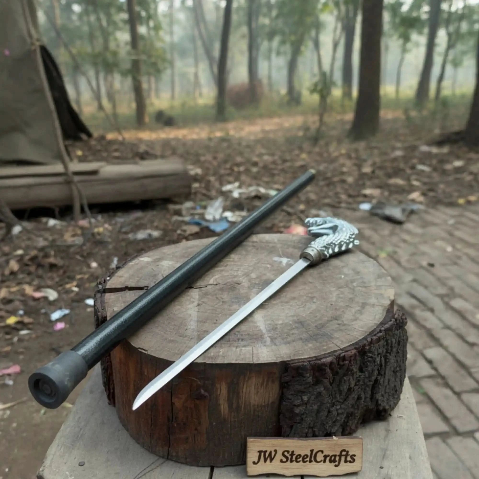 Handmade Cobra Head Sword Cane with Polished Steel Blade and Black Walking Shaft for Collection and Display by JW SteelCrafts, Southern lifestyle apparel main product photo