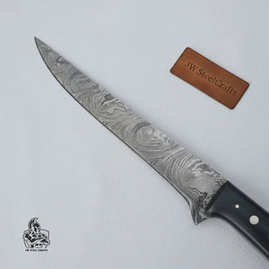 11.5 Inch Damascus Steel Fillet Knife with Two-Tone Colored Wood Handle | JW SteelCrafts by JW SteelCrafts, Damascus knife detail photo 3