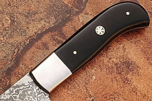 Handcrafted Damascus Steel Chef Knife, Black Resin Handle, Japanese Kitchen Blade by JW SteelCrafts by JW SteelCrafts, Damascus knife detail photo 4