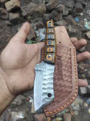 Handmade Damascus Mini EDC Knife — Everyday Carry Survival Tool by JW SteelCrafts, Damascus knife detail photo 3