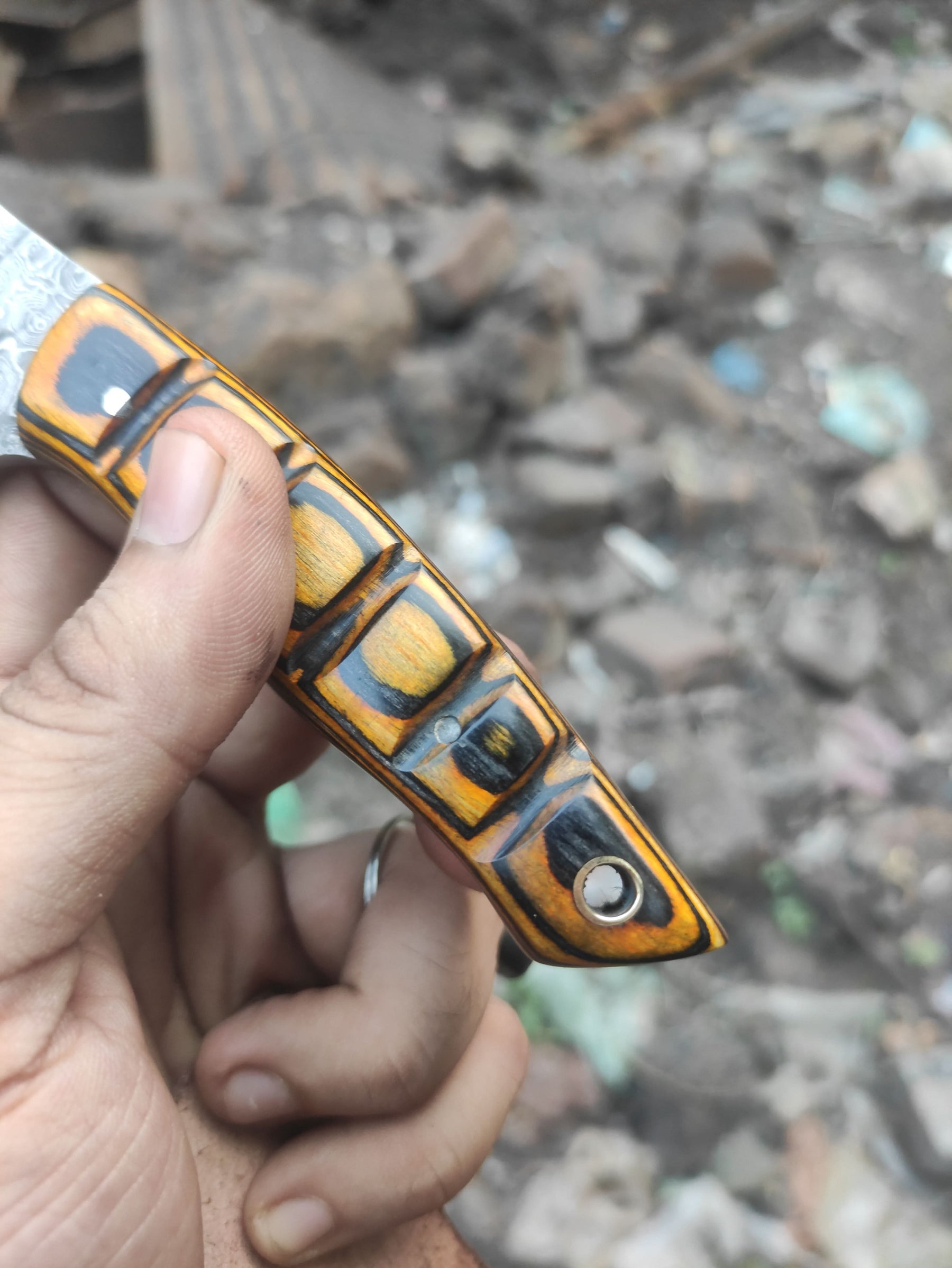 Handmade Damascus Mini EDC Knife — Everyday Carry Survival Tool by JW SteelCrafts, Damascus knife detail photo 4