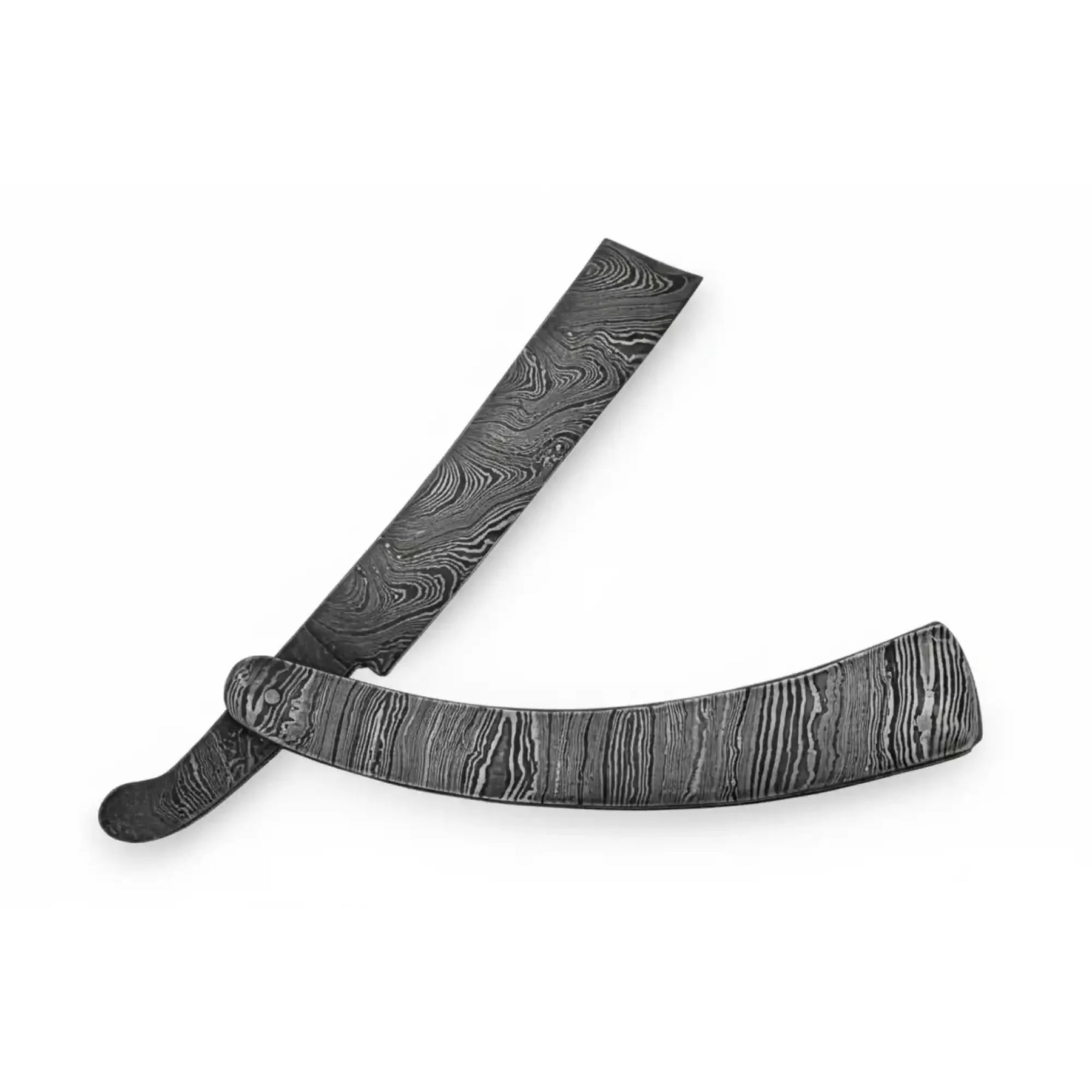Handmade Damascus Steel Sweeney Todd Style Straight Razor Barber Folding Razor with Leather Sheath by JW SteelCrafts, leather knife sheath detail photo 2