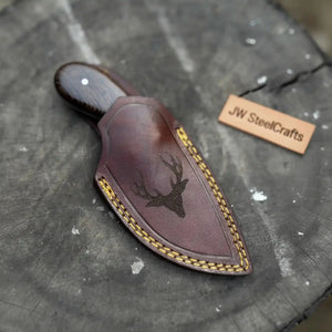 Backwoods Guthook Skinner Knife 6” – Handmade Full Tang Hunting Blade with Hardwood Handle & Leather Sheath detail view by JW