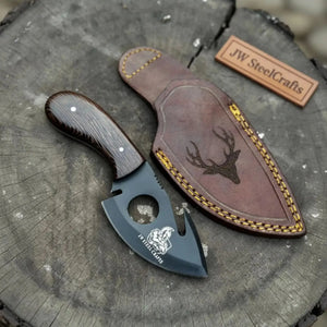 Backwoods Guthook Skinner Knife 6” – Handmade Full Tang Hunting Blade with Hardwood Handle & Leather Sheath by JW SteelCrafts