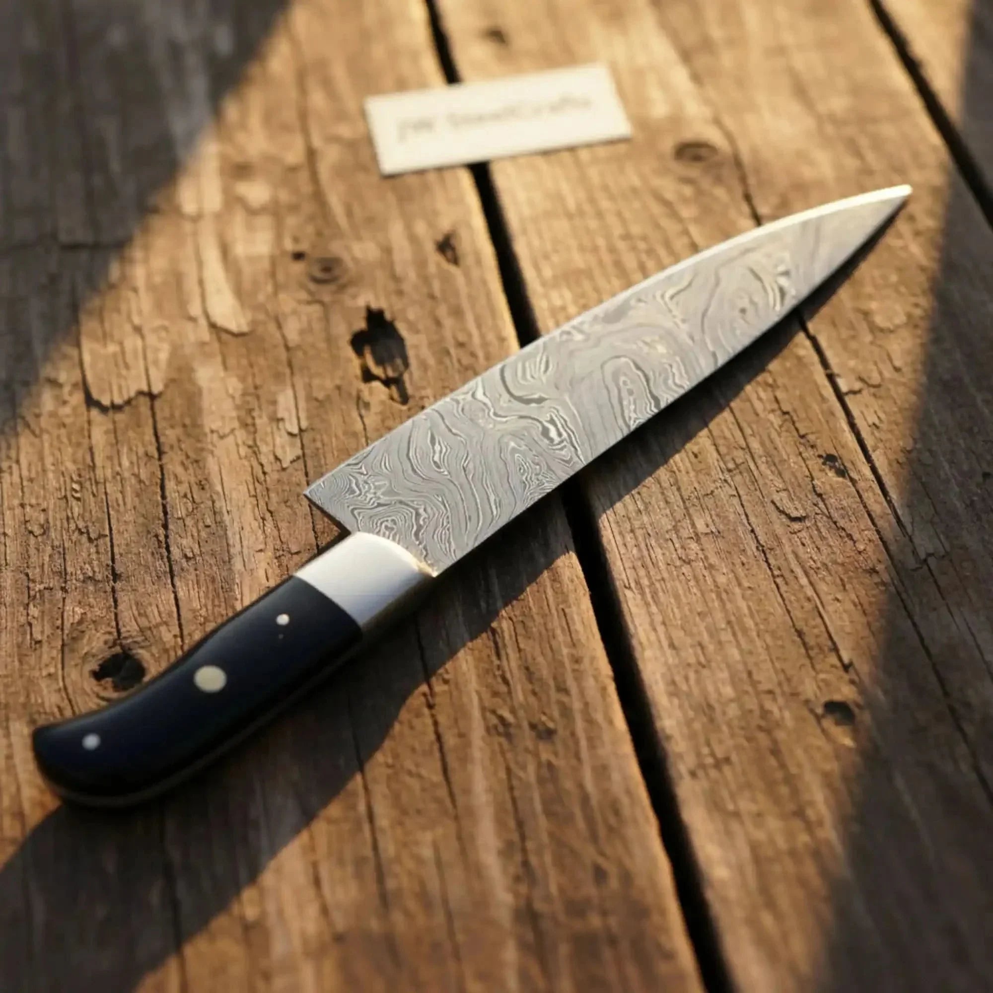 Handmade Gyuto Vortex Chef knife Damascus Steel-Black Handle Sharp and Reliable detail view by JW SteelCrafts