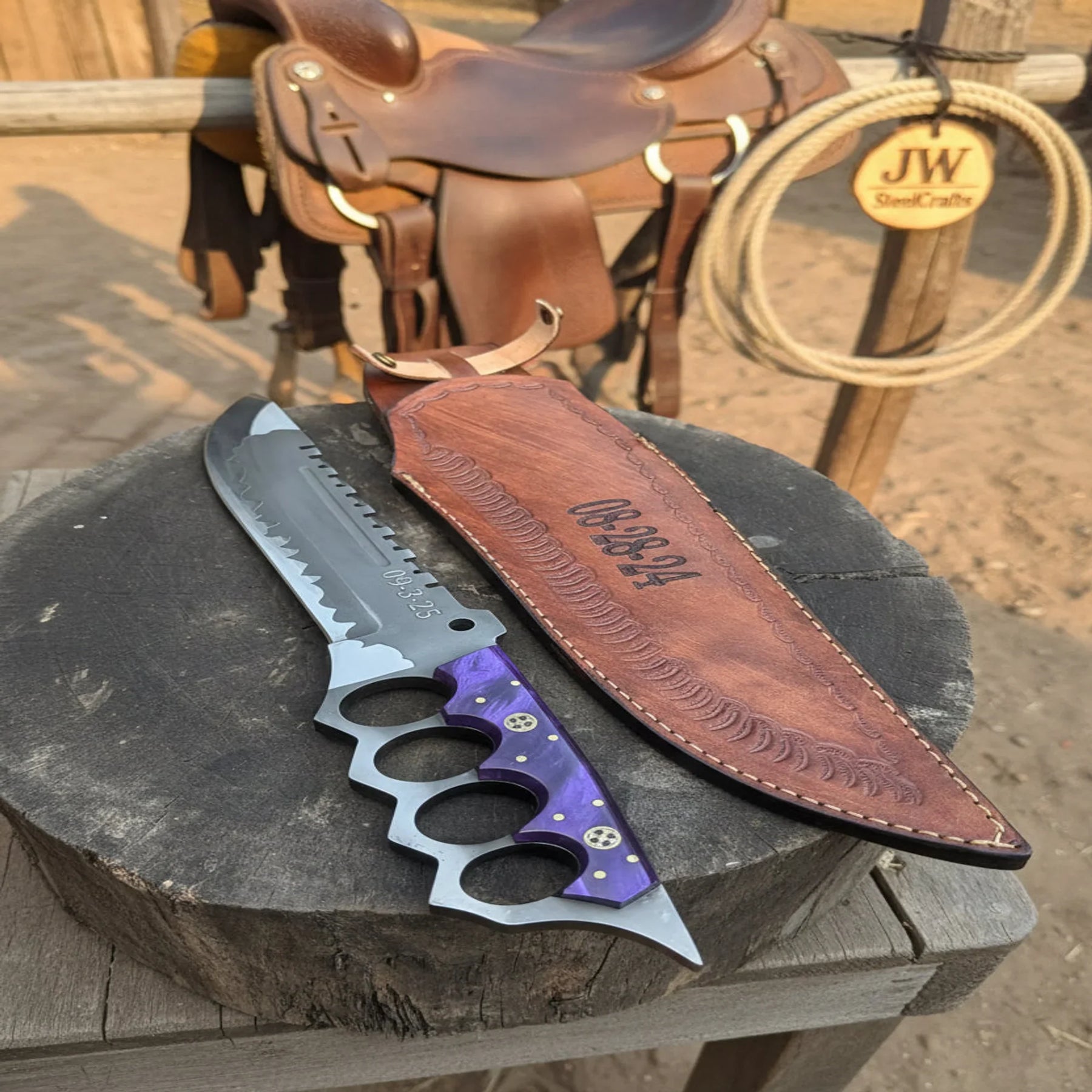 Apocalypse Trench Knife Machete 12 Inch Full Tang Survival Blade with Knuckle Guard detail view by JW SteelCrafts