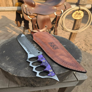 Apocalypse Trench Knife Machete 12 Inch Full Tang Survival Blade with Knuckle Guard detail view by JW SteelCrafts