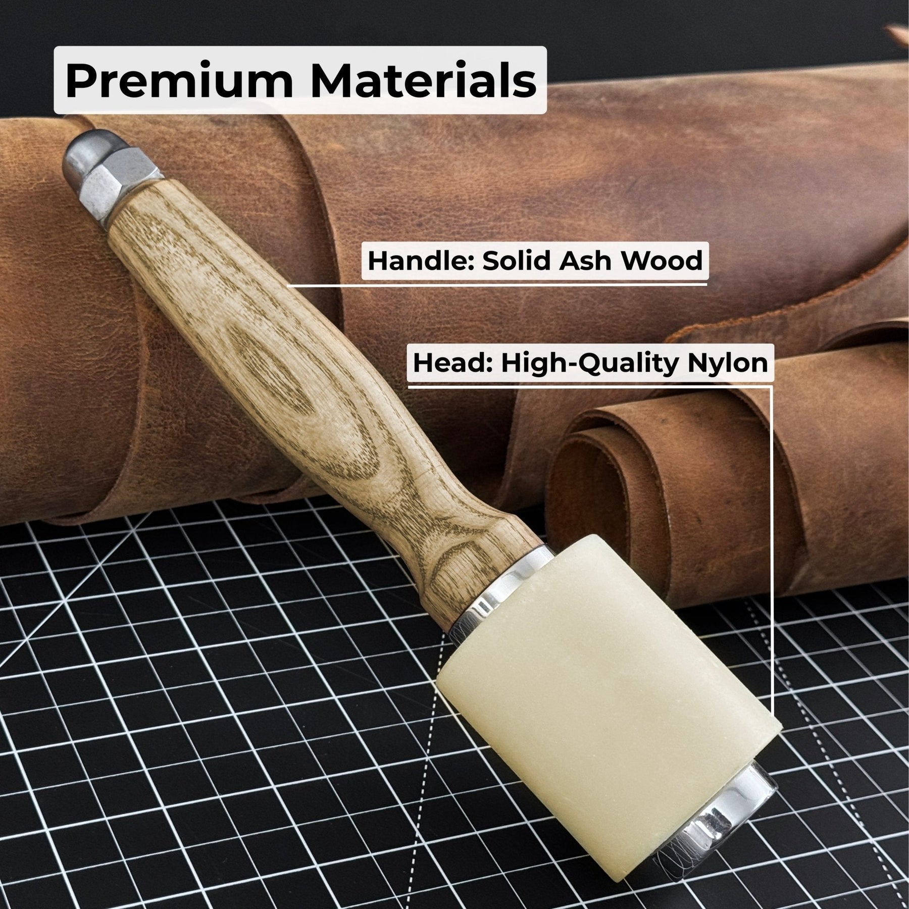 Handmade Mallet with Nylon Head, 21.5 cm (8.46 inches) detail view by Sharky Forged Steel Tools