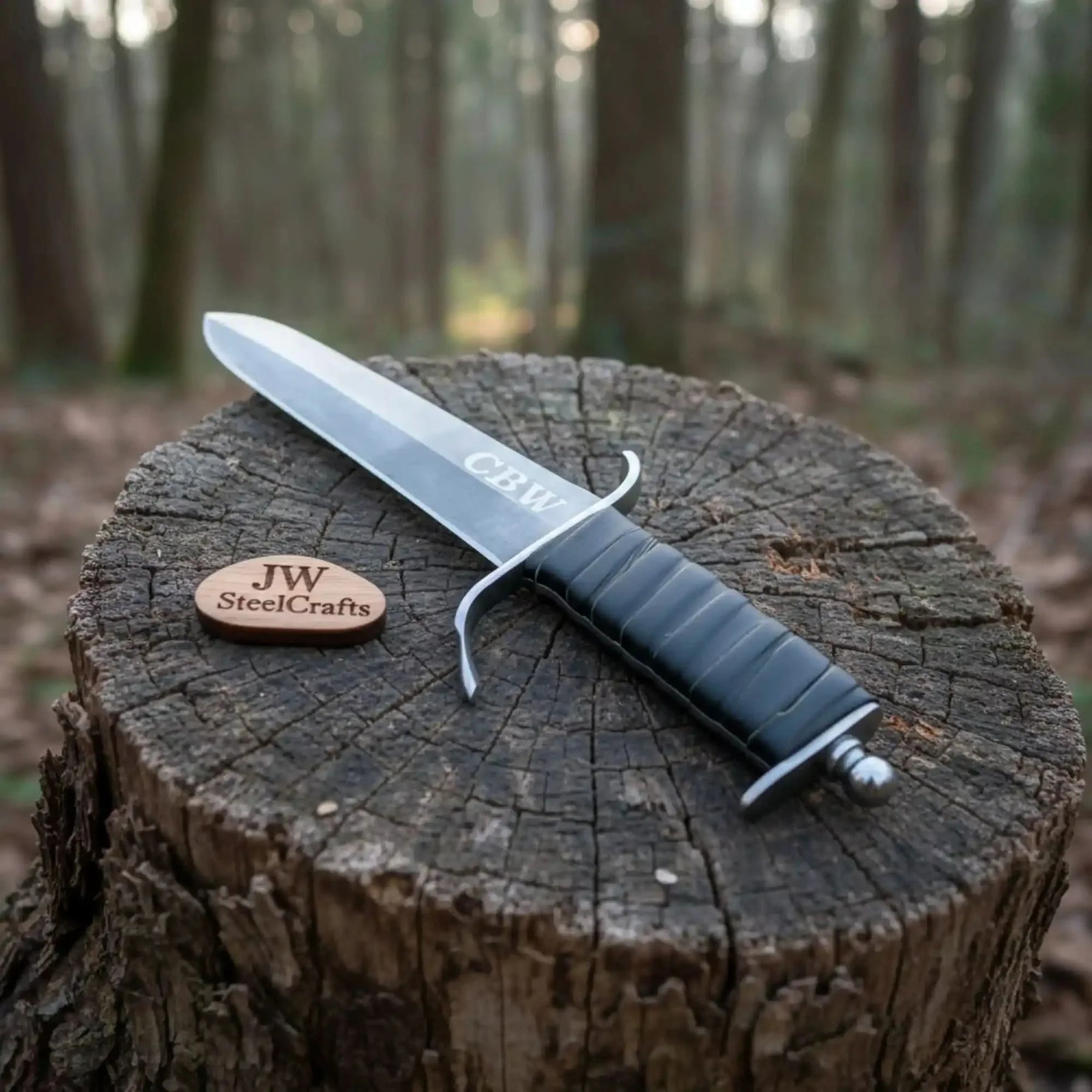 Black Grip Medieval Dagger | Handmade Acid-Washed Leather Handle Blade by JW SteelCrafts, Southern handmade gift main product photo