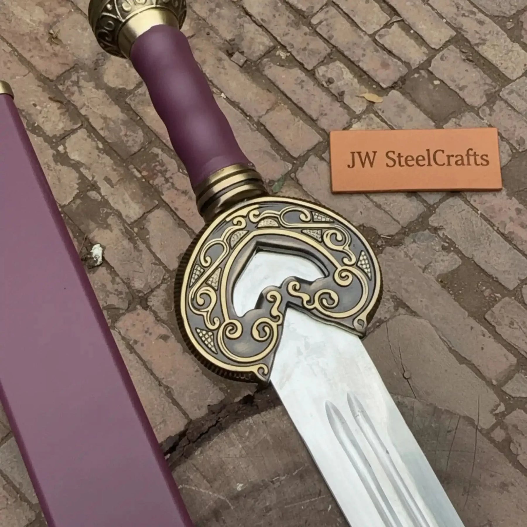 Handmade Medieval Knight Sword Replica | Polished Carbon Steel, Leather Handle & Wooden Scabbard by JW SteelCrafts, Southern lifestyle apparel detail photo 3