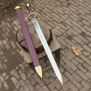 Handmade Medieval Knight Sword Replica | Polished Carbon Steel, Leather Handle & Wooden Scabbard by JW SteelCrafts, Southern lifestyle apparel detail photo 2