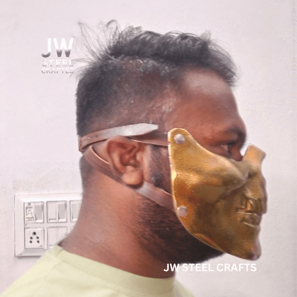 Handmade Metallic Half Face Mask | Golden Cast Art Mask for Display by JW SteelCrafts, masks detail photo 13