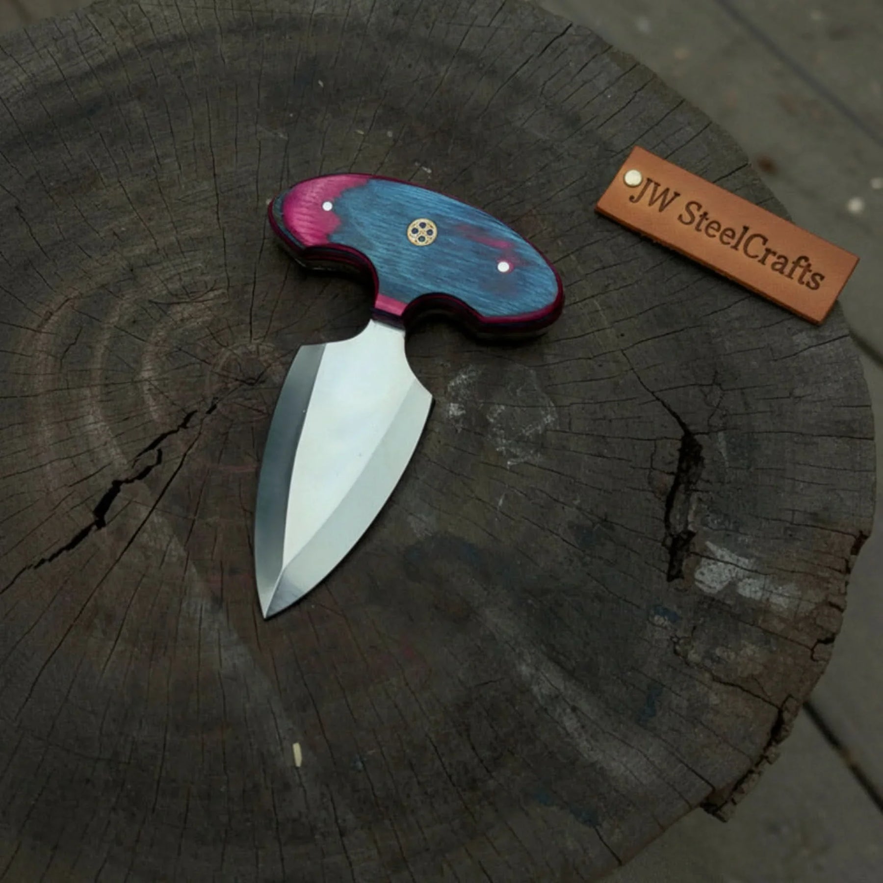 Handmade Push Dagger Double Edge T-Handle Knife Colored Pakka Wood Grip by JW SteelCrafts