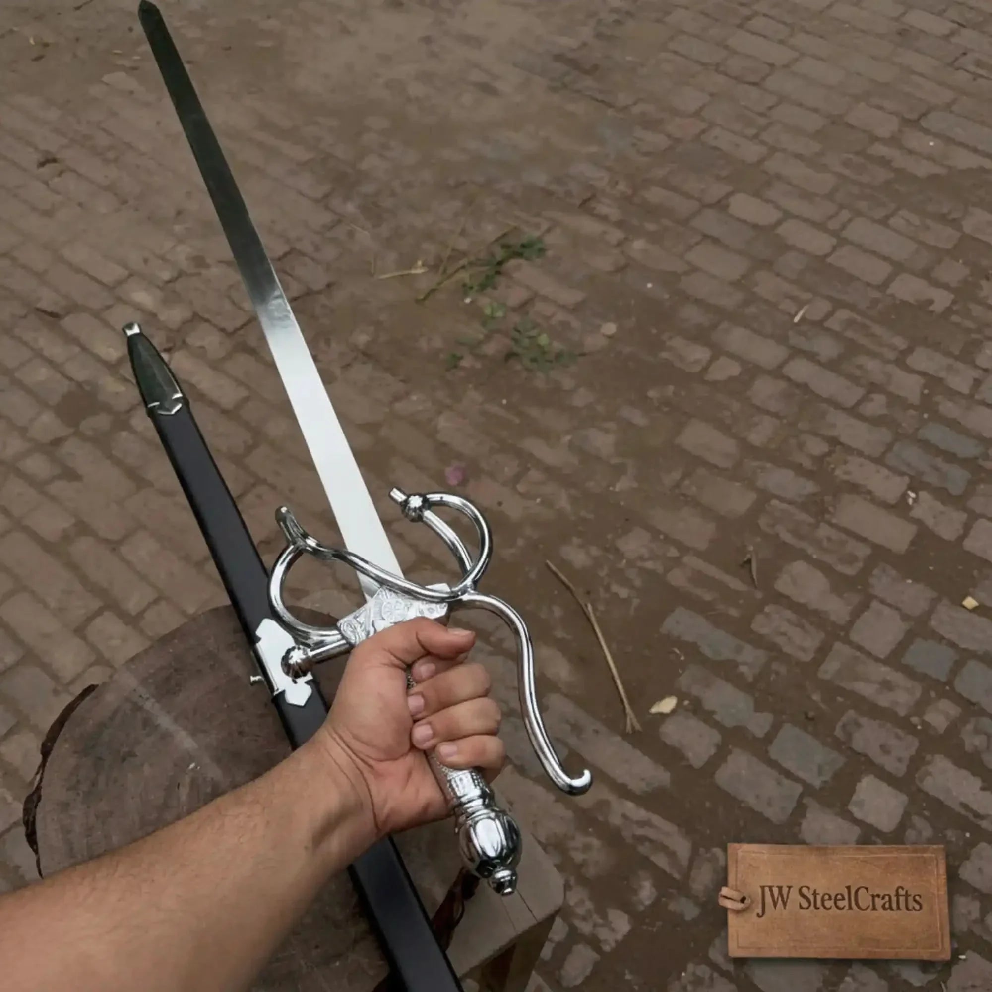 Historical Renaissance Rapier Sword Replica in Polished Steel for Collection and Display by JW SteelCrafts, Southern lifestyle apparel detail photo 2