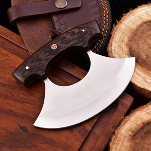 Handmade Stainless Steel Ulu Knife – Wenge Wood Handle | 5.5” Blade | Mosaic Pin | JW SteelCrafts by JW SteelCrafts, Damascus knife detail photo 4