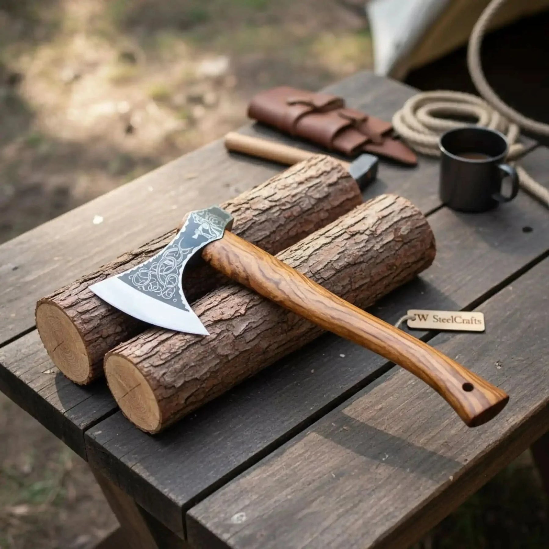 Single-Bit Viking Bearded Axe by JW SteelCrafts, handmade axe main product photo