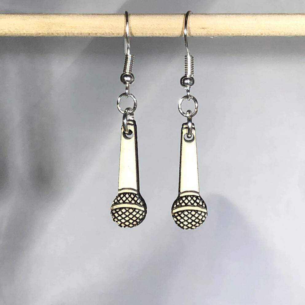 Hanging Microphone Wooden Dangle Earrings | Music Jewelry by Cate's Concepts, LLC, handmade jewelry detail photo 4