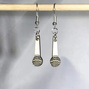 Hanging Microphone Wooden Dangle Earrings | Music Jewelry by Cate's Concepts, LLC, handmade jewelry detail photo 4
