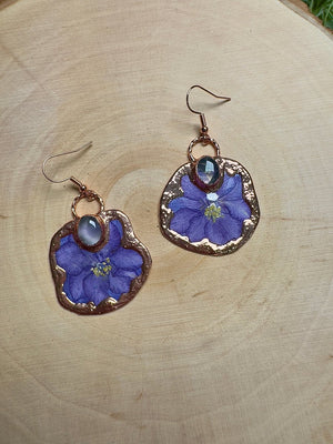 Hazelith- Rose Quartz and Flower Earrings by Copper Ashes