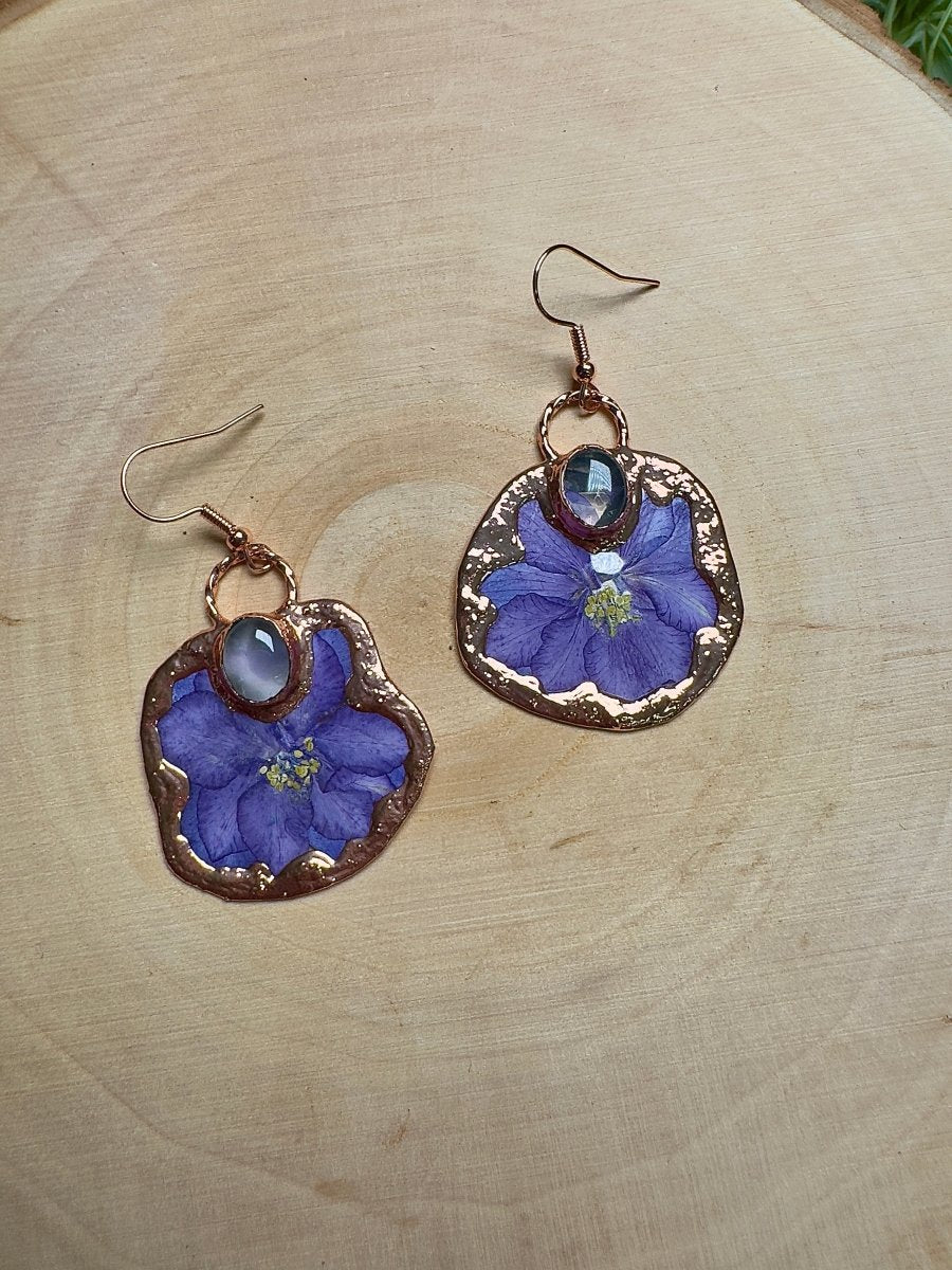 Hazelith- Rose Quartz and Flower Earrings by Copper Ashes