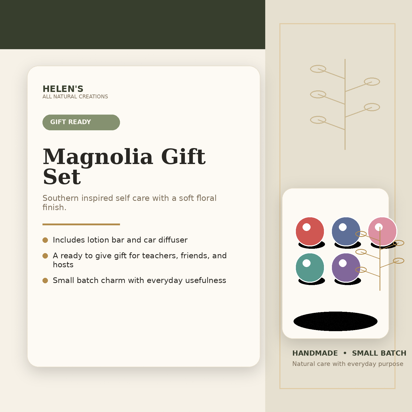 Mississippi Magnolia Gift Set by Helen's All Natural Creations, handmade bath and body detail photo 2