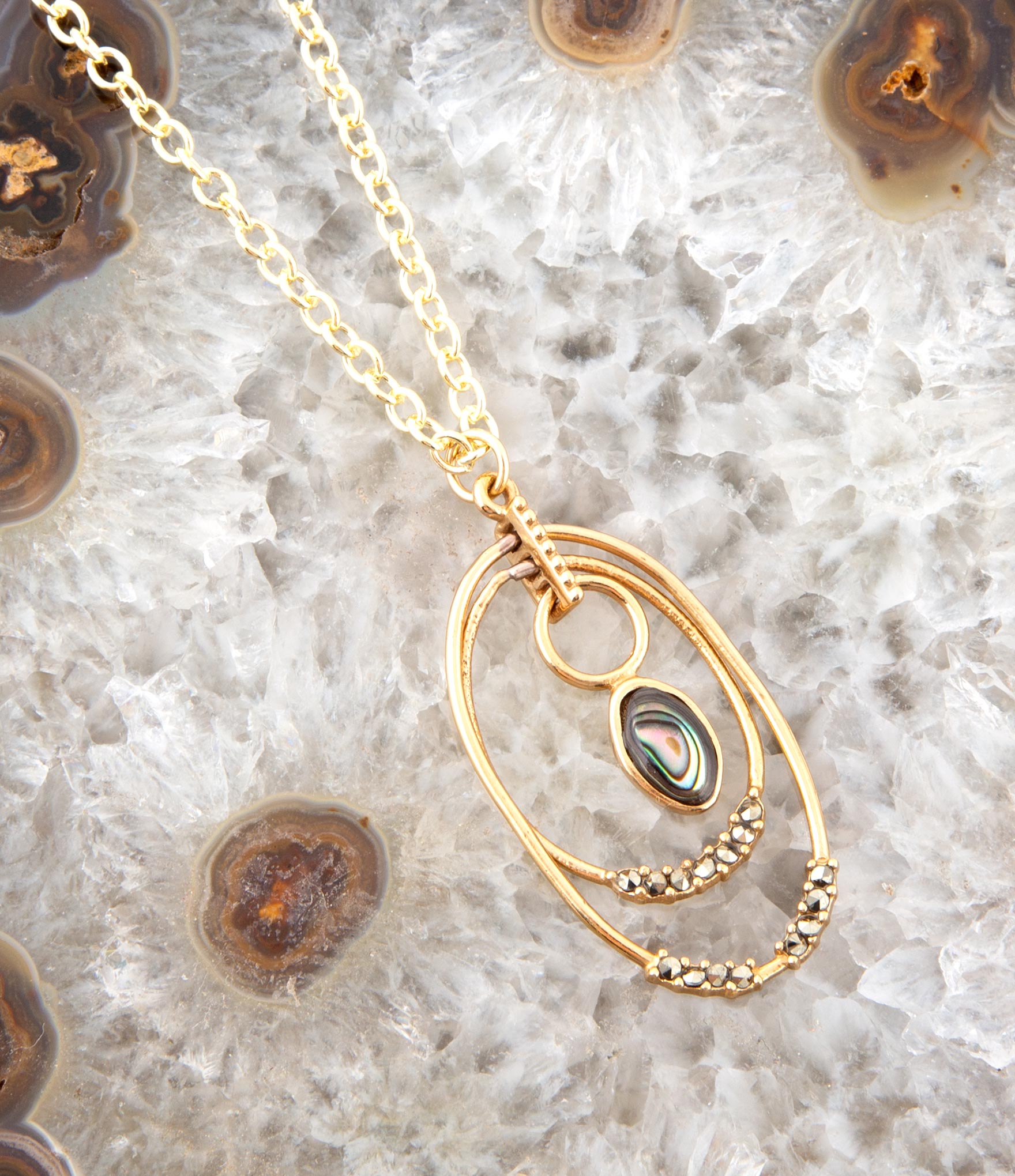 Henley Blue Abalone Golden Pendant Necklace detail view by Barse Jewelry