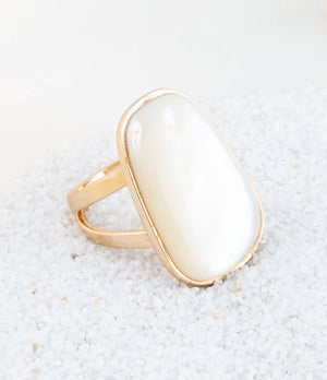 High Class White Mother of Pearl Golden Ring detail view by Barse Jewelry