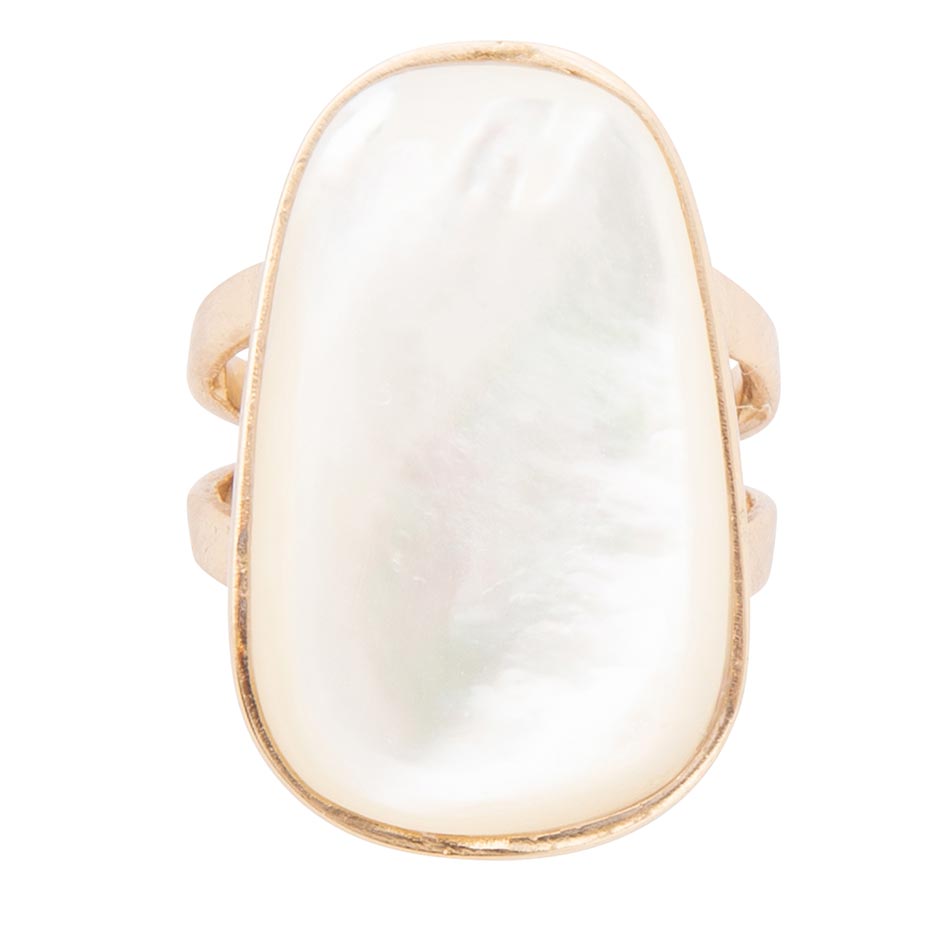High Class White Mother of Pearl Golden Ring detail view by Barse Jewelry