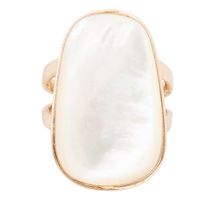 High Class White Mother of Pearl Golden Ring detail view by Barse Jewelry