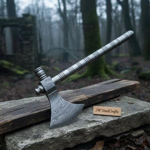 Damascus Steel Smoking Pipe Axe – Hand Forged Functional Pipe Tomahawk with Carved Hardwood Handle | JW SteelCrafts by JW SteelCrafts, Southern lifestyle apparel detail photo 4