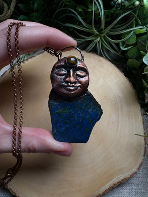 Holly- Tigers Eye and Chrysocolla Goddess Necklace detail view by Copper Ashes