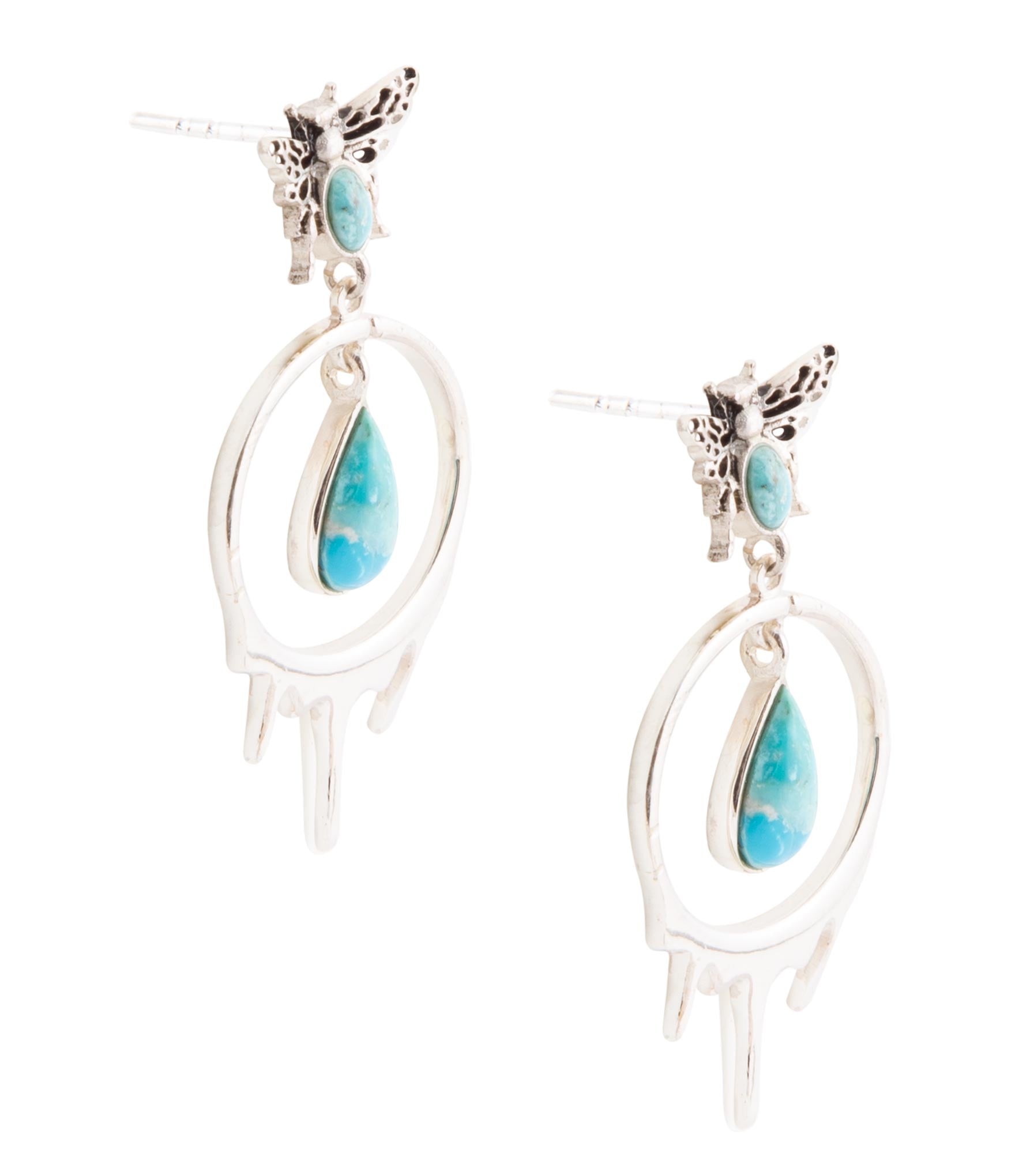 Honey Blue Turquoise Sterling Silver Drop Earrings detail view by Barse Jewelry