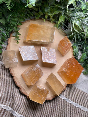 Honey Calcite Cube detail view by Copper Ashes