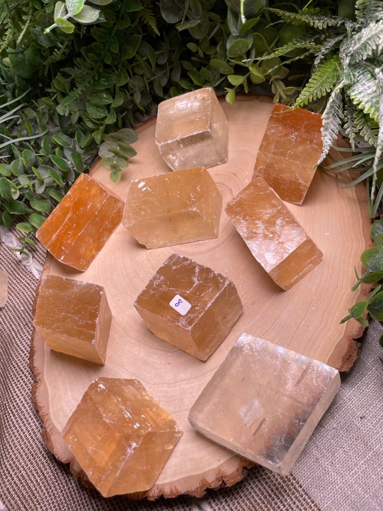 Honey Calcite Cube detail view by Copper Ashes