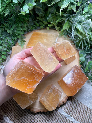 Honey Calcite Cube detail view by Copper Ashes