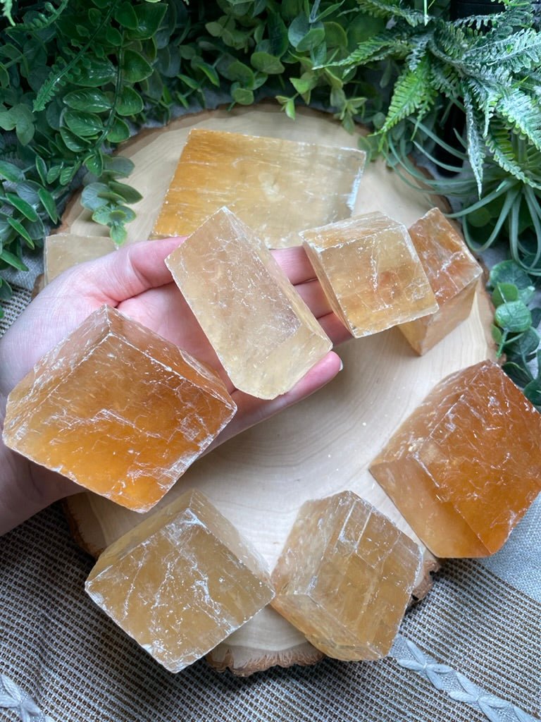 Honey Calcite Cube detail view by Copper Ashes