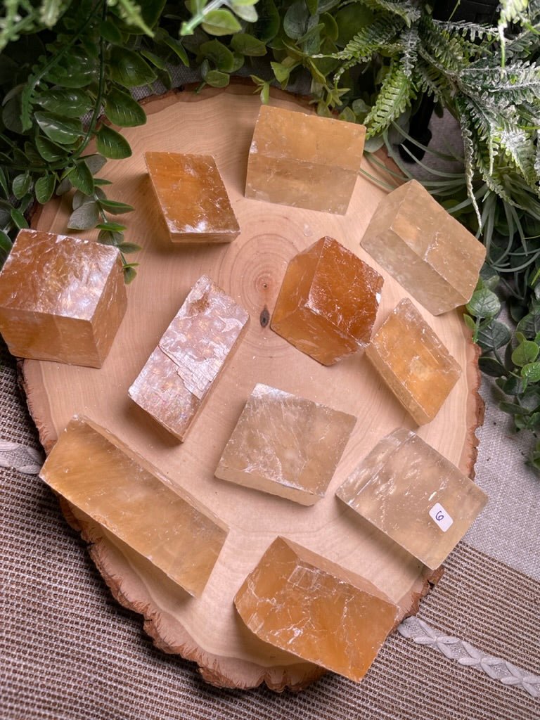 Honey Calcite Cube detail view by Copper Ashes
