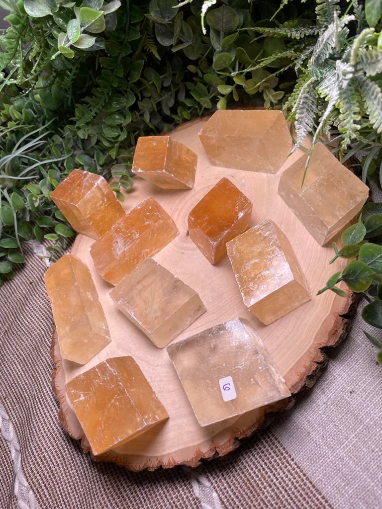 Honey Calcite Cube detail view by Copper Ashes