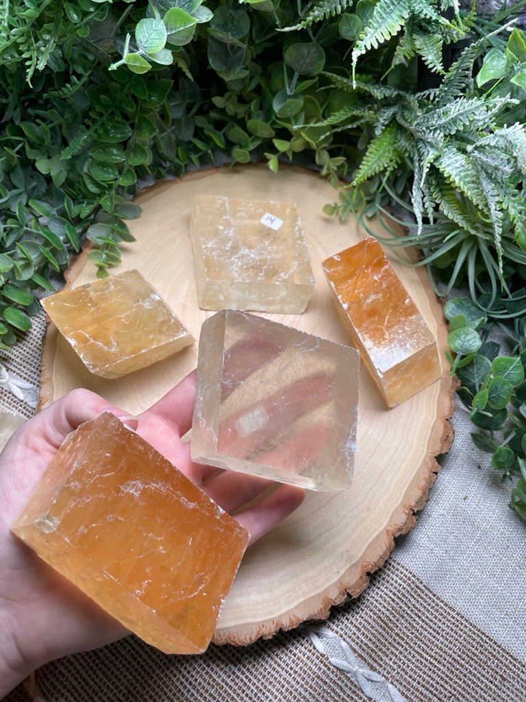 Honey Calcite Cube detail view by Copper Ashes