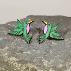 Hummingbird Wooden Dangle Earrings | Bird Jewelry detail view by Cate's Concepts, LLC