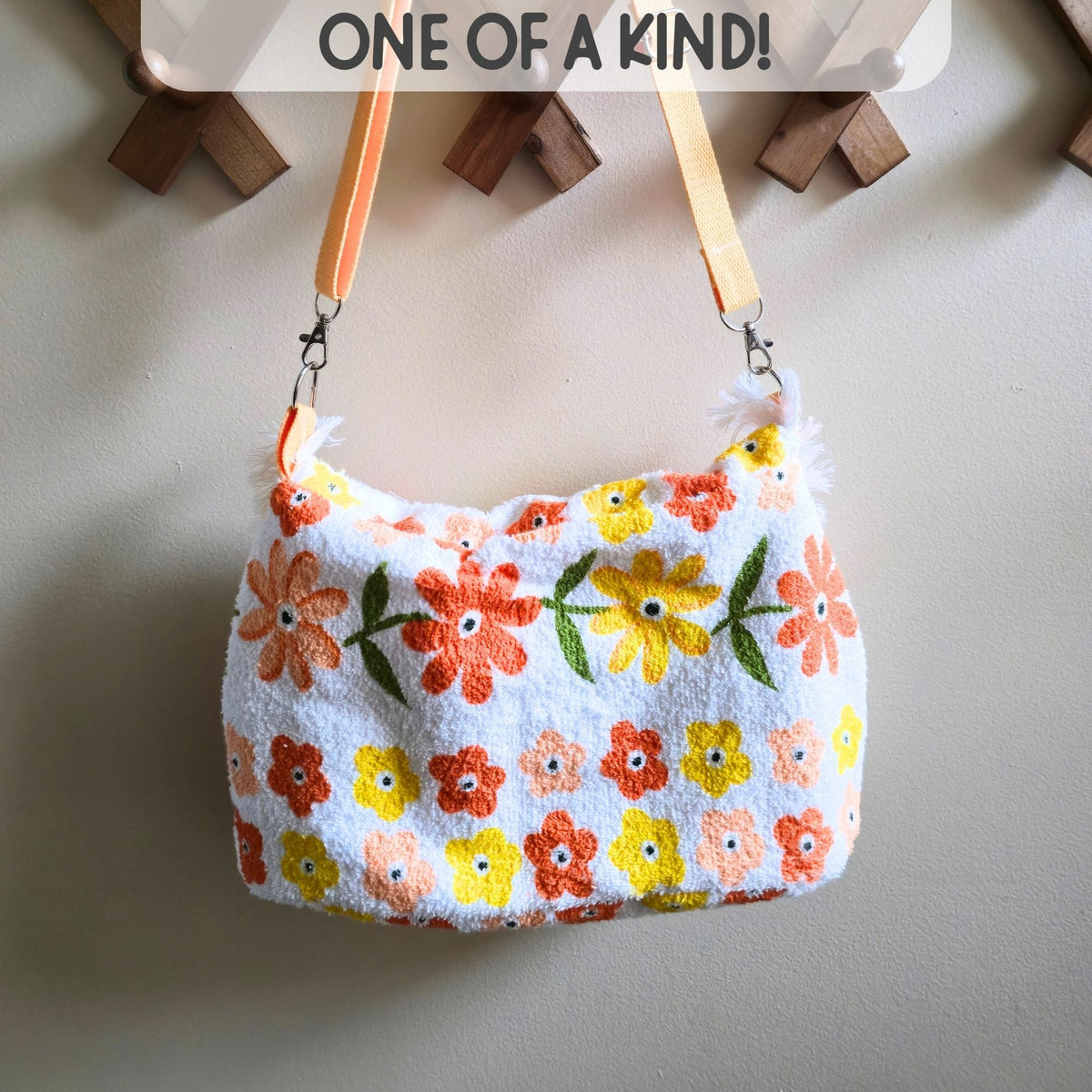 Upcycled Vintage Towel Crossbody Bag, Floral Messenger Bag, Adjustable Strap