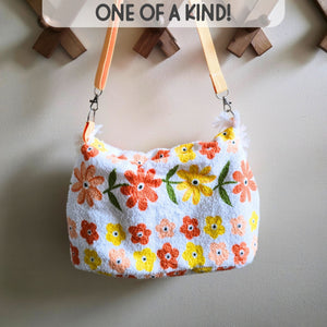 Upcycled Vintage Towel Crossbody Bag, Floral Messenger Bag, Adjustable Strap