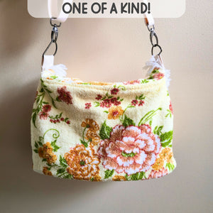 Upcycled Vintage Towel Crossbody Bag, Floral Messenger Bag, Adjustable Strap